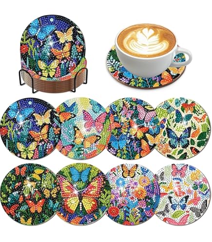 Diamond Painting Coasters TDOOW 8 Pcs , Sunflower Diamond Art Coasters For Adults DIY Diamond Art Coaster For Drinks Painting Kits Supplies Funny Gifts For Women Non-slip Drink Coasters