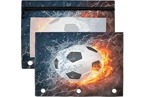 Kcldeci Pencil Pouch for 3 Ring Binder, Soccer Ball in Fire and Water 2 Pack Binder Pencil Pouch with Clear Window Pencil Bags with Zipper Pencil Case for Binder