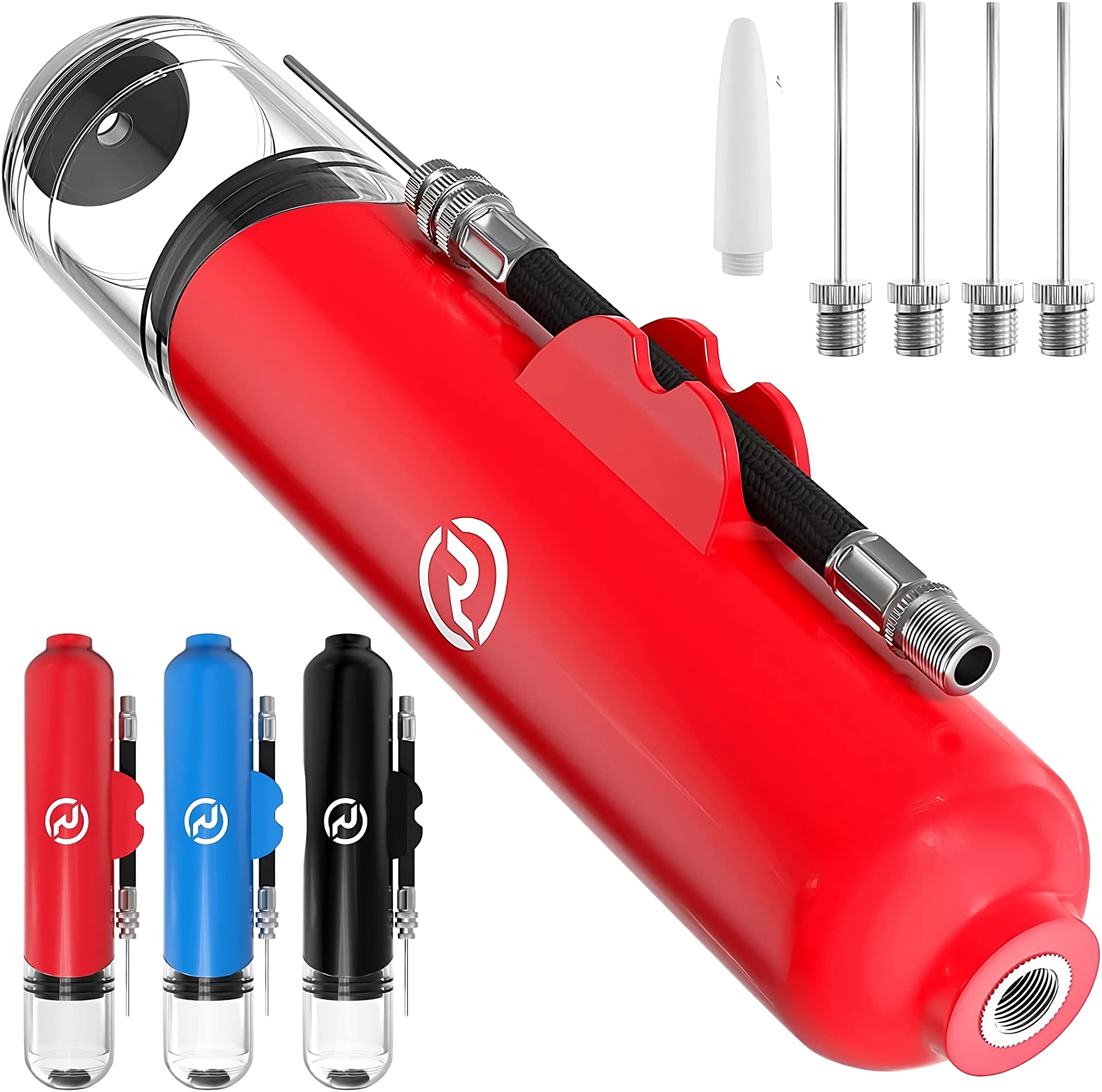 Dual Action Ball Pump - Just 6 Inches Small - Never Lose Needle with Hose Holder - Effective Air Pump for Soccer Ball, Basketball, Volleyball, Football -With 5 Needles and 1 Nozzle