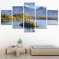 SIGNWIN 5 Panel Canvas Wall Art Modern Art Farmhouse/Country Lake Multicolor Nature Photography Relax/Calm for Home Decorations Ready to Hang - 60