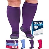 Doctor's Select 3 Pairs Plus Size Compression Socks Wide Calf - Up to 6XL | 20-30 mmHg Compression Socks for Women Wide Calf | Pink, Purple, Blue