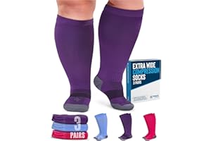 Doctor's Select 3 Pairs Plus Size Compression Socks Wide Calf - Up to 6XL | 20-30 mmHg Compression Socks for Women Wide Calf | Pink, Purple, Blue