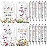 INCOK Christian Notebooks and Pens Set - 24 Pcs Scripture Ballpoint Pens and Bible Notepads Set Flower Religious Inspirational Christian Gift Bulk for Pastor Women Sunday School Teacher