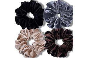 IVARYSS Extra Large Scrunchies for Women's Thick Hair, Premium Velvet Soft Jumbo Scrunchy, XL 6 inch Big Elastic Band Hair Accessories, 4 Pack, Neutral