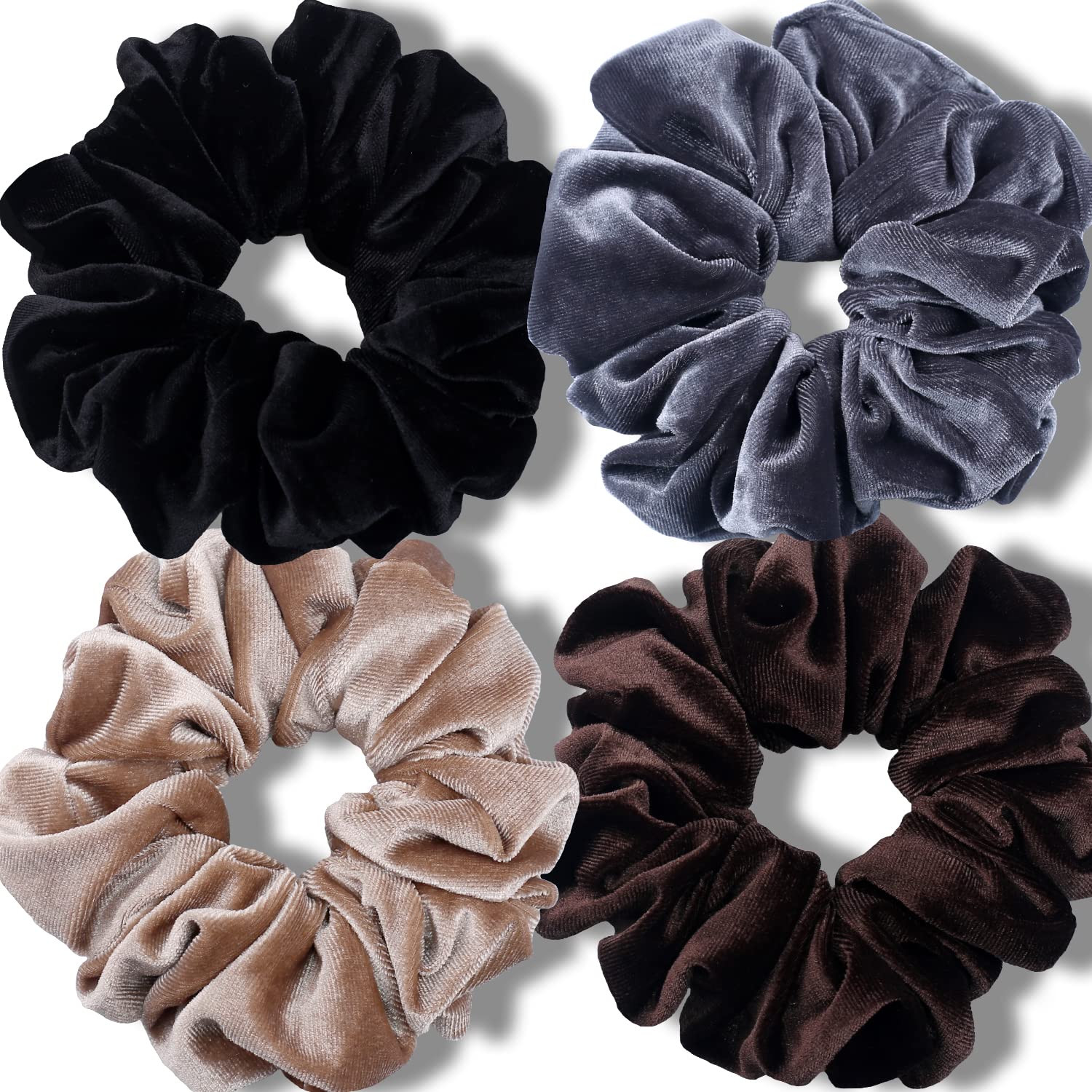 VENUSTE Big Scrunchies for Women Thick Hair, Premium Velvet Extra Large Scrunchy Elastic Hair Bands Accessories, 4 Pack (Neutral)