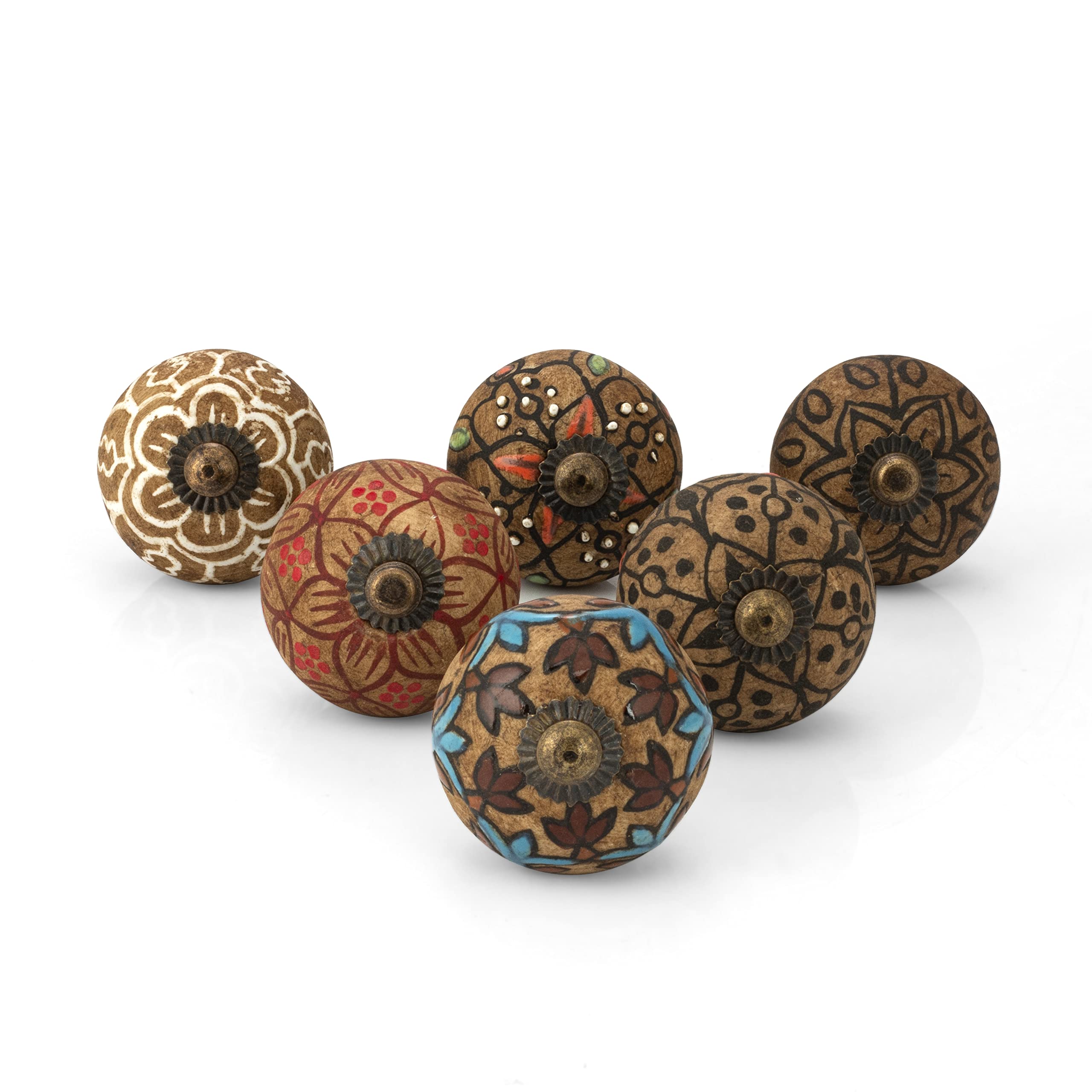 Rasiya Art Ceramic Drawer Knobs - Antique Rustic Pull Handle for Cabinet Cupboard Kitchen Furniture Hardware Boho Farmhouse Decor - Pack of 6 — image 1