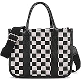 hibear Checkered Crossbody Bag for Women,Canvas Work Tote Handbags Checkered Purse Black and White Purse with Top-handle 2025