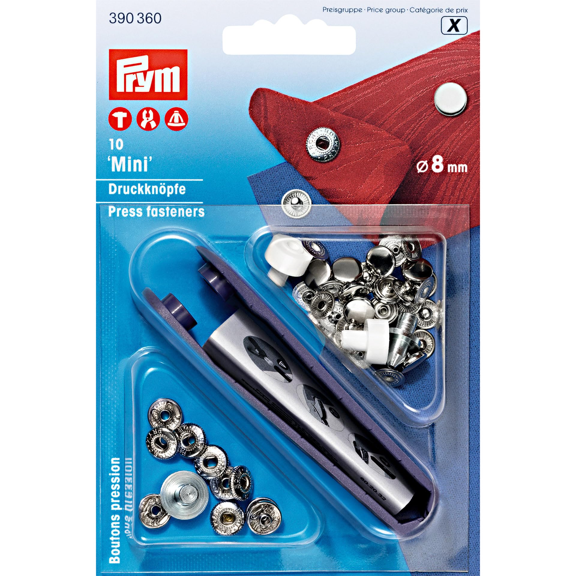 Prym 390360 Sewing Press Stud Mini Brass 8 mm Silver-Coloured Metal