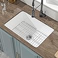 HOMLYLINK Undermount Kitchen Sink White 27 x 19 Inch,10" High Top Mount Fireclay Sink Drop In Single Bowl, Dual Mount, with Accessory 2 Types, Pure White, for Kitchen & Laundry