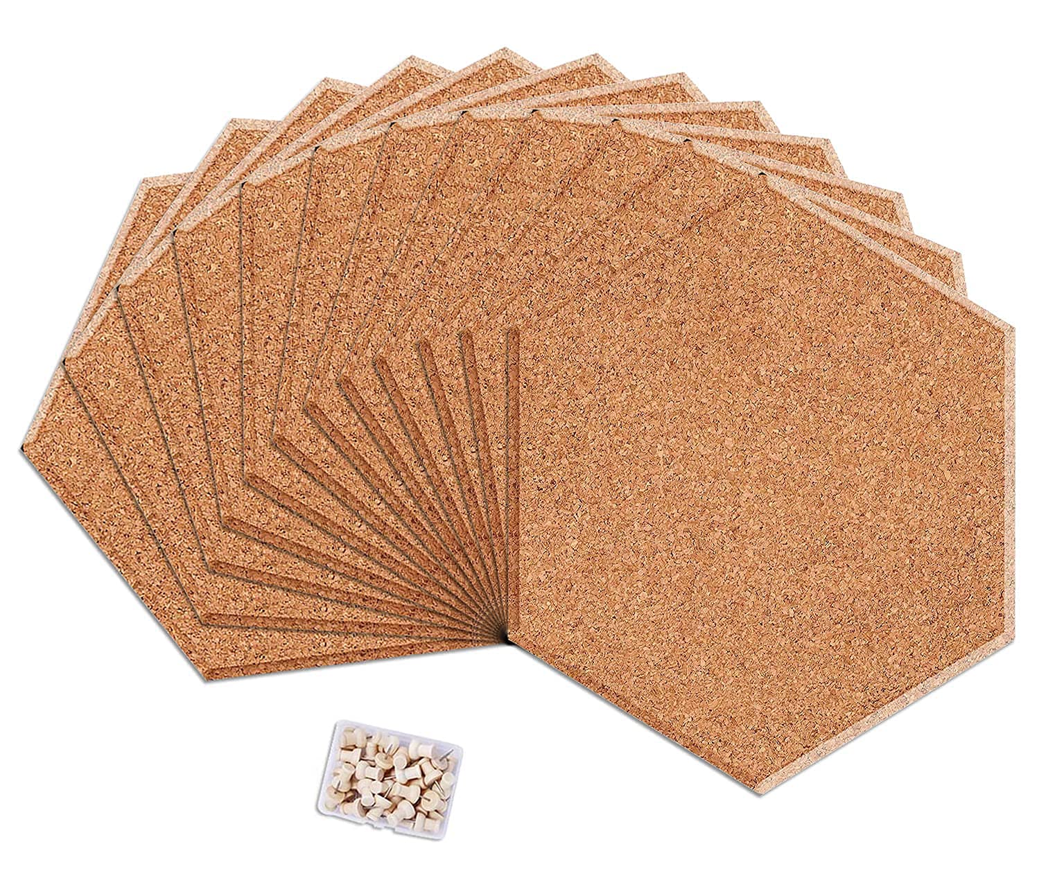 B&Z Self Adhesive Sticky Cork Board Hexagon Tiles Mini Wall Bulletin Boards Pin Message Notice Board Office Memo School Pinboard Wooden Push Pin Hexagon Rounded Curves (30cm x 26cm x 0.8cm) (12)