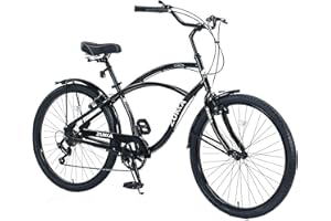L-TWOO Beach Cruiser Bike 26inch Wheel Bike 7 Speed Driven System V-Brake Comfortable Commuter Bike for Women Men Senior