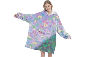 MEWKOU Glow in The Dark Mushroom Wearable Blanket Hoodie for Adult,Oversized Sherpa Fleece Blanket Hoodie for Women Men,Mushroom
