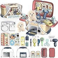 KAEGREEL Pet Care Playset for Kids, 23Pcs Kids Veterinary Kit with Pet Case and Plush Dog for Treatment & Grooming, Vet Role
