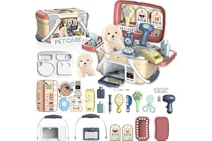 KAEGREEL Pet Care Playset for Kids, 23Pcs Kids Veterinary Kit with Pet Case and Plush Dog for Treatment & Grooming, Vet Role 