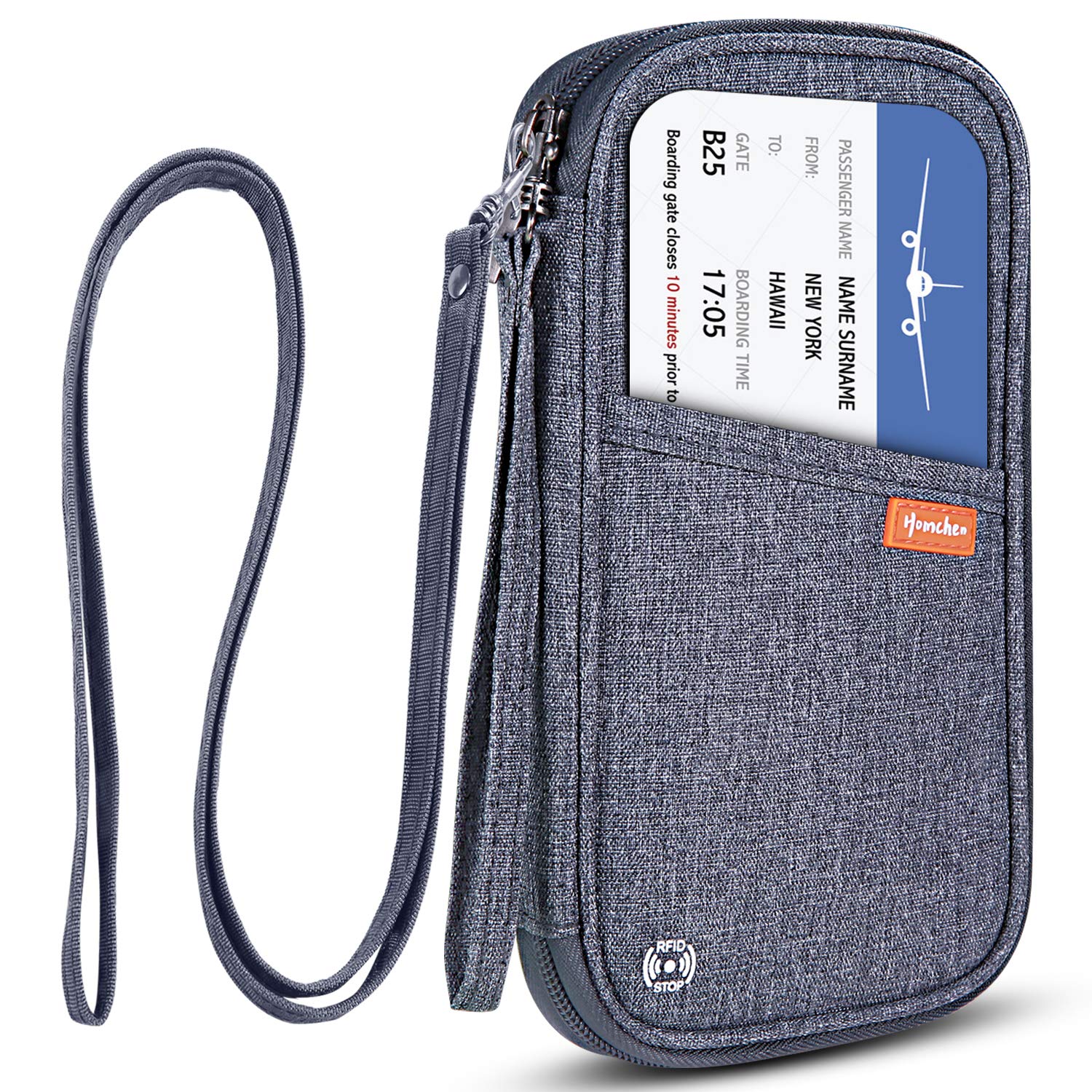RFID Blocking Family Passport Wallet Holder Waterproof, Travel Document Organizer Credit Card Clutch Bag for Men Women (Grey)