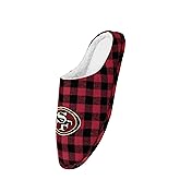 FOCO Men'sNFL Sherpa Lined Buffalo Check Memory Foam Slippers