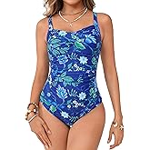Itzel Women's Ruched Twist Front One Piece Swimsuit Tummy Control Push Up Vintage Retro Bathing Suits