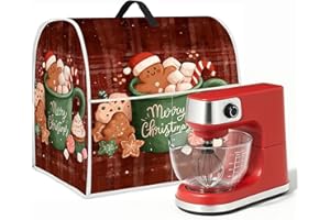 SEEWAN 6-8 Quart Christmas Stand Mixer Cover Kitchen Dust Cover Compatible for Stand Mixer Cloth Covers with Storage Pockets (Green Coffee Cup)