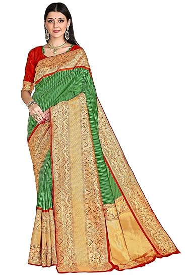 Women�s Silk Blend Banarasi Saree (Bridal_Silk109_Green_Green)