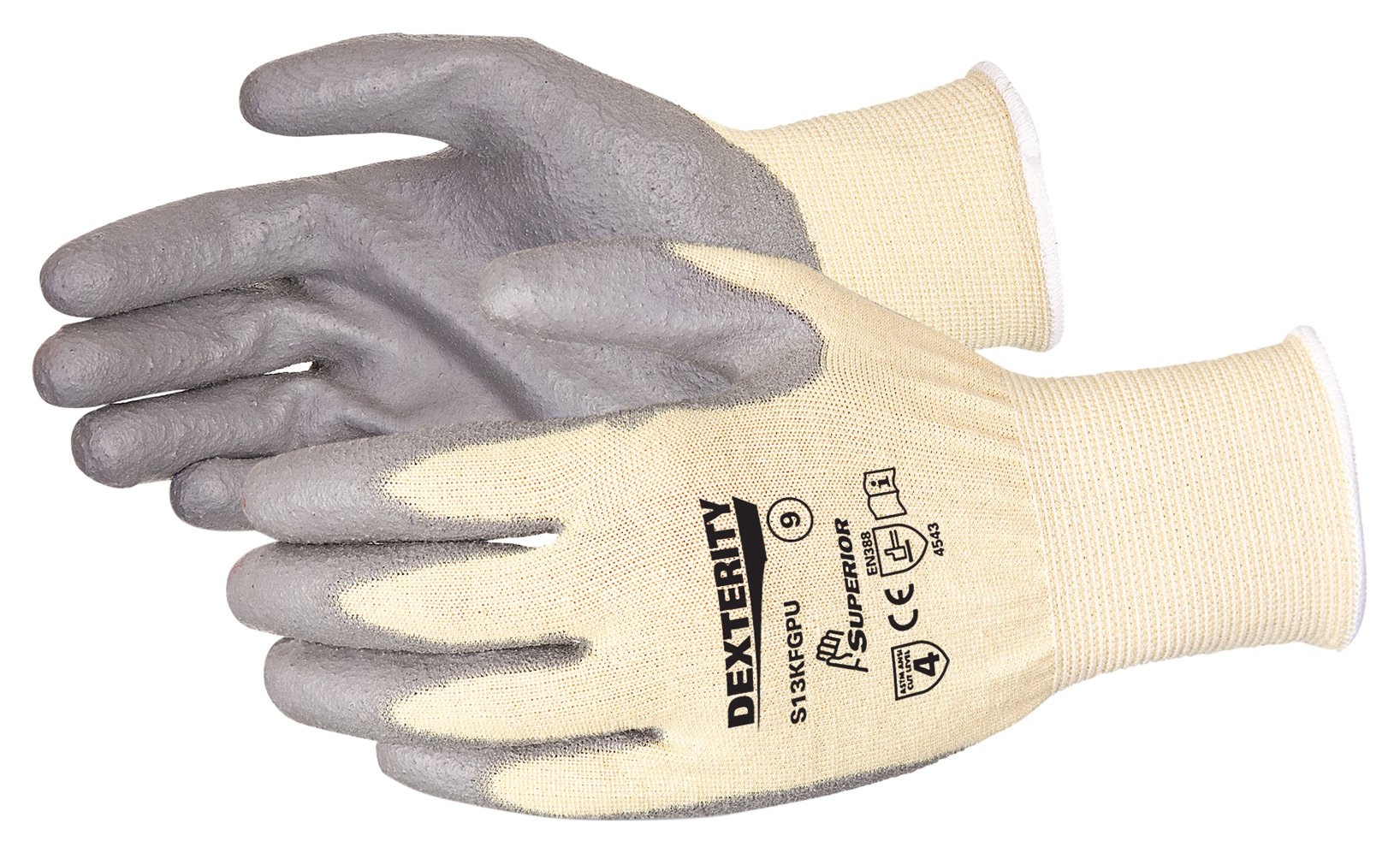 DEXTERITY PU PALM-COATED CUT-RESISTANT STRING-KNIT GLOVE GREY 09