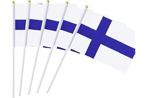 KIND GIRL Hand Held Finland Flag Finns Flag Stick Flag Mini Flag 50 Pack Round Top National Country Flags, Party Decorations Supplies For Parades,World Cup,Sports Events,International Festival (8.2 "x 5.5")