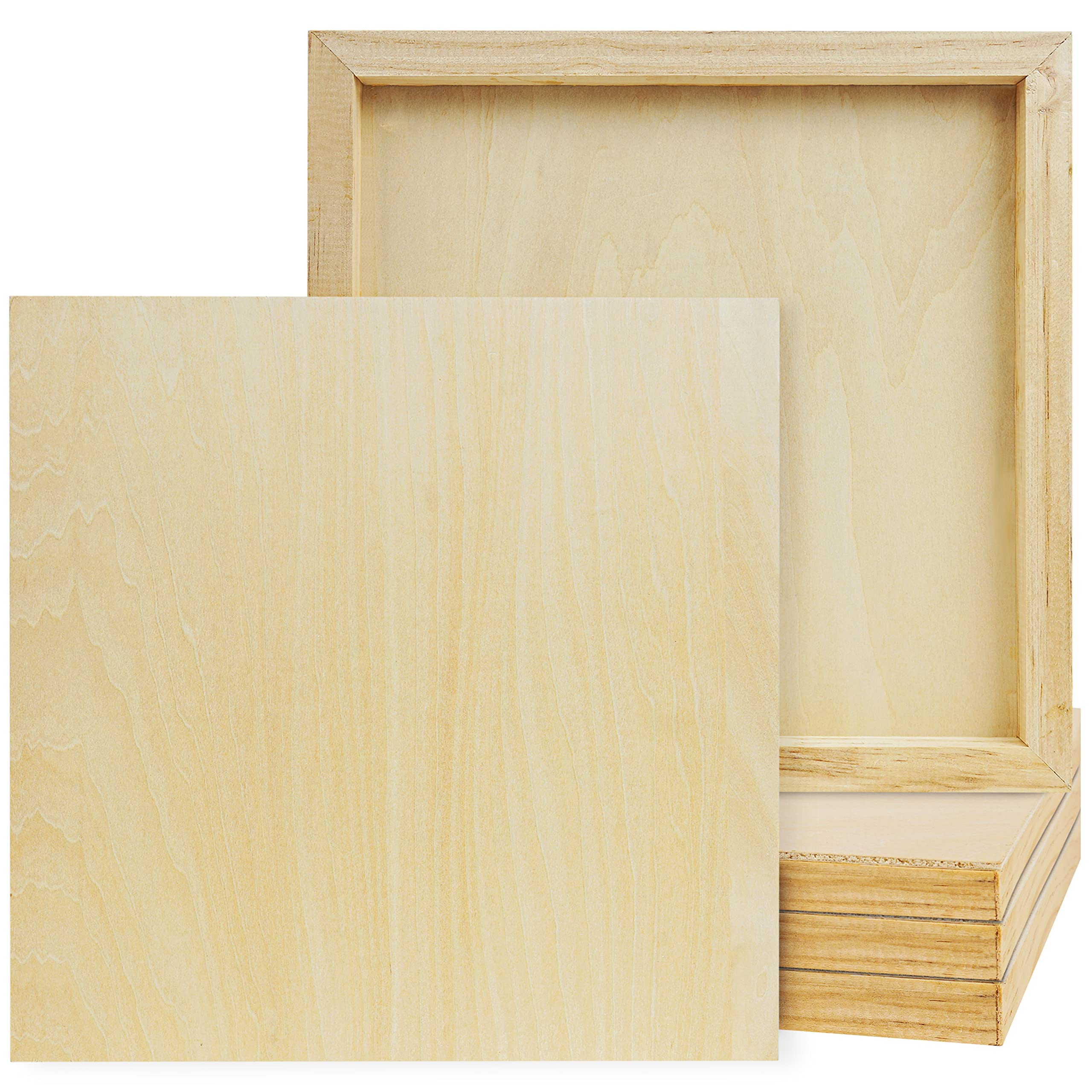 Belle Vous Unfinished Wooden Canvas Painting Boards (5 Pack) - 25 x 25cm / 10 x 10 Inches - Deep Natural Basswood Panel - Mixed Media Cradle Panels for Encaustic Art, Paint Pouring & Crafts