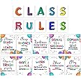 Decorably 20 Colorful Class Rules Poster for Classroom, 11x14in Matte-Laminated Inspirational Classroom Rules Poster