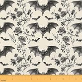 Erosebridal Halloween Bats Upholstery Fabric for Chairs,Fabric By The Yard | Polyester Fabric 1 Yard,Boho Vintage Floral Baroque Decor Goth,Bats Decoration,Interfacing Fabric for Sewing