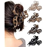 Mesovor 4 Pack Cute Bow Claw Clip for Women, Nonslip Large Matte Strong Hold Bows Hair Clips for Thin and Thick Hair | Chic Hair Styling Accessories (4.1" Black, Leopard)