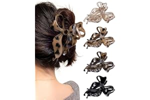 Mesovor 4 Pack Cute Bow Claw Clip for Women, Nonslip Large Matte Strong Hold Bows Hair Clips for Thin and Thick Hair | Chic Hair Styling Accessories (4.1" Black, Leopard)