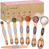 CuttleLab Rose gold Magnetic Measuring Spoons Set of 8, Stainless Steel, Double Ended Stackable Teaspoon Tablespoon, For Dry
