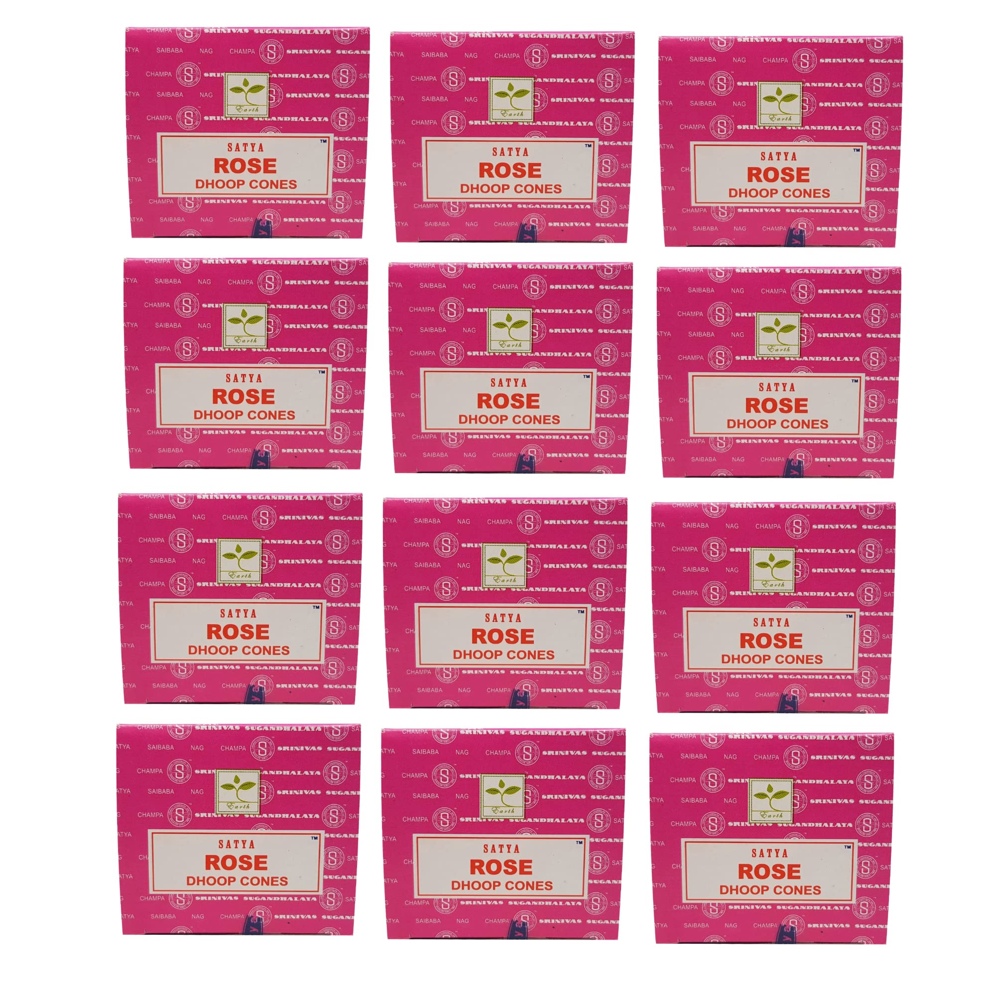 Satya Rose Incense Cone x12 pack, used for Aromatherapy, Spa, Yoga, Weddings, Reiki, Meditation, Healing by SAMASIA