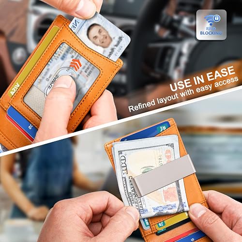 KEMISANT Slim Front Pocket Wallet With Airtag Slot - RFID Blocking, Holds 11 Cards, Minimalist Gift For Men