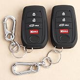 Key Fob Cover for Toyota RAV4 Grand Highlander Corolla Cross 4Runner | Land Cruiser Highlander Crown Signia Sequoia Venza, Silicone Key Case, Full Protection 4-Button, 2-Pack, Black