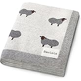 Bleu La La Luxury Cotton Knit Swaddle Baby Blanket - Soft Cozy Lightweight Unisex Receiving Swaddler Stroller Quilt Blanket for Shower Gift Registry for Newborns Infants Toddlers (Sheep - Ivory)