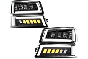 Z-OFFROAD LED Headlights Assembly DOT Approved with DRL Turn Signal Hi/Low Sealed Beam Compatible with 03-06 Chevy Silverado Avalanche (Sequential Turn Signal + Clear Side Marker)