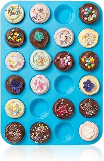 Großes Mini-Muffin-Silikonblech, für 24 Muffins, Antihafteffekt, hitzebeständig bis 232 °C, spülmaschinenfest, mikrowellengeeignet, Blau