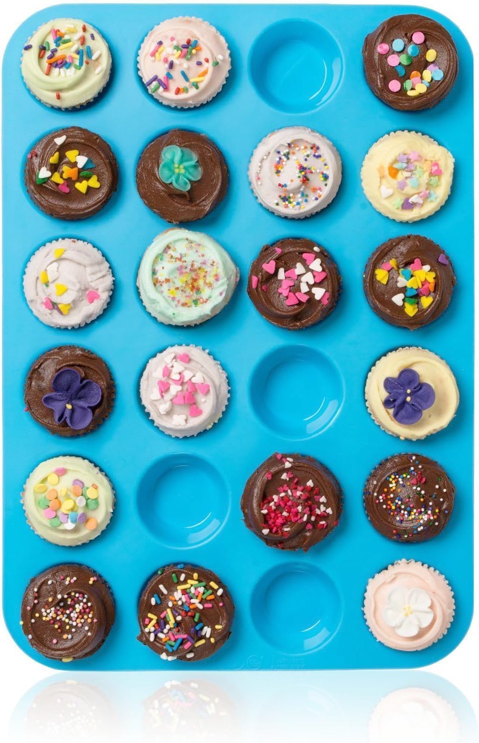 Großes Mini-Muffin-Silikonblech, für 24 Muffins, Antihafteffekt, hitzebeständig bis 232 °C, spülmaschinenfest, mikrowellengeeignet, Blau