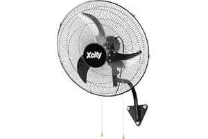 Xcity 18 inch Industrial Wall Mounted Oscillating Fan, 3-Speed, High Velocity, Max 4200 CFM, Adjustable Tilt, Heavy Duty Metal Outdoor Fans for Patio, Garage, Workshop, Warehouse, Black