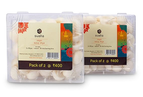 Swaha Vanaspati Ghee Diya, 12 cm X 10 cm, White, 200 Piece
