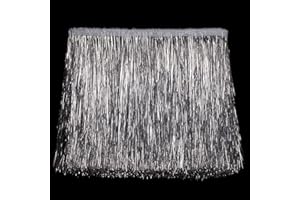 AMZTKDIY Tinsel Fringe Trim Tinsel Fringes 5 Yards 6Inch/8Inch for Clothing Accessories DIY Craft Latin Stage Dress Shiny Foil Effect Party Decor (Silver, 8 Inch)