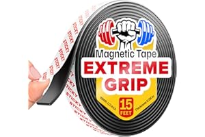 Super Sticky Magnetic Tape (15 Feet x 1/2 Inch / 4.5m x 1.25cm) - Strong Magnet Strip with Adhesive Backing for DIY & Crafts 