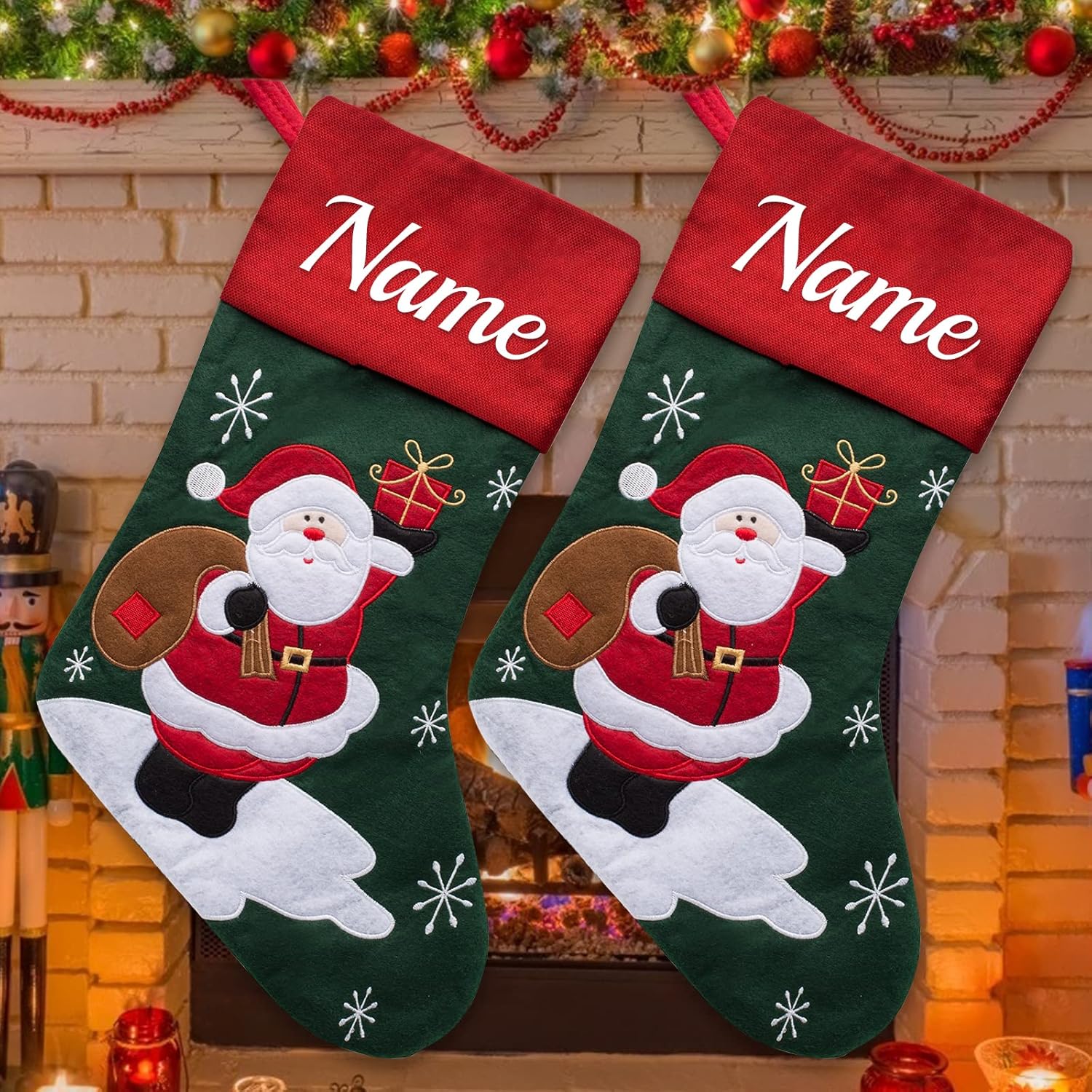 Stockings & Holders - VPkiirai Personalized Christmas Stockings Set of 2 Custom Christmas Stockings with Name Family Ornament for Xmas Holiday Decoration