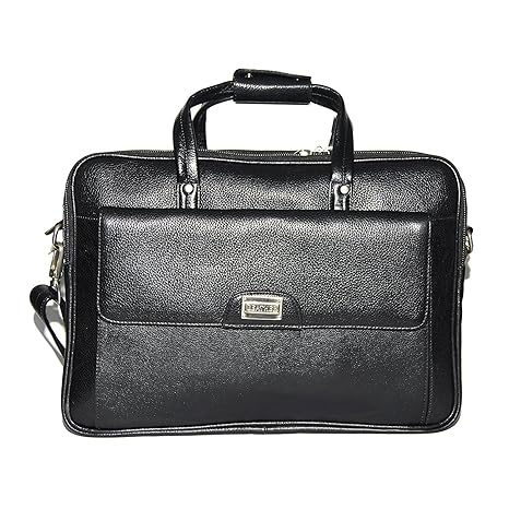 Reo Leather Bag for Men with Laptop Compartment & Shoulder Strap Made in Pure Leather (Black)