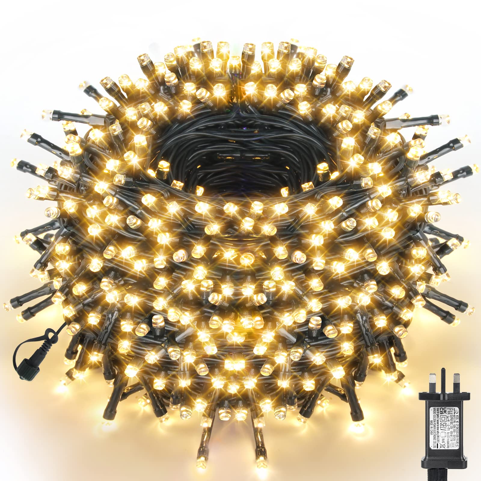 WUJUN 105ft 300 LED Christmas Tree Lights, Christmas String Lights End-to-End Plug 8 Modes Memory Function Outdoor Indoor Fairy Lights, Garden, Party, Wedding, Holiday, Warm White