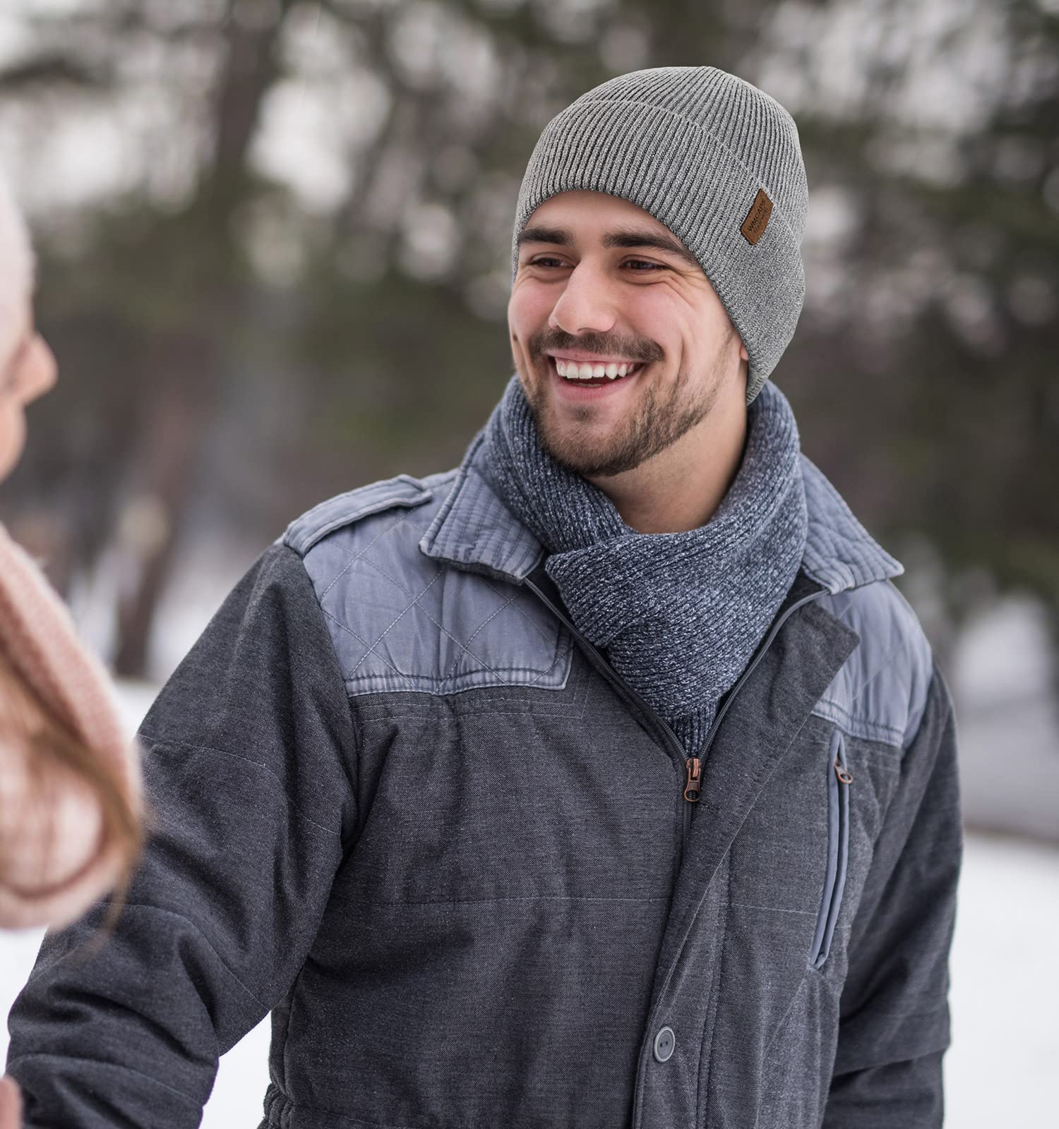 Wmcaps Beanie Mütze, Herren Winter Warme Unisex Wintermütze Strickmütze Dehnbare Weiche Wollmütze mit Bündchen und Dickem Warmem Futter Geschenke für Freundin männer Frauen (Grau) 5