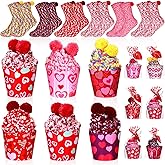 ShinyMatch 6 Pairs Valentine's Day Cupcake Socks Fuzzy Sock with Cupcake Card DIY Gift Slipper Stockings for Winter Women Men