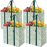 BALEINE 4 PK Grocery Bags Reusable Shopping Bags with Reinforced Bottom, Heavy Duty Foldable Tote Bags (Antique Folidage)