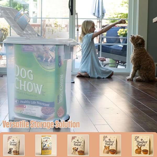 BUDDEEZ AIRTIGHT PET FOOD STORAGE CONTAINER – 50 QT/50 LB CAPACITY DOG FOOD STORAGE CONTAINER, CAT FOOD CONTAINER, BIRD SEED STORAGE CONTAINER, ROLLING STORAGE BIN, AIR TIGHT WITH HANDLE & SCOOP