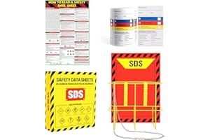 LONTCS MSDS SDS Binder and Wall Station,Yellow Heavy Duty 3 Inch Material Safety Data Sheet 3 Ring Binder with SDS Wire Rack and Display Sign,Chain,Mounting Hardware,Safety Posters and MSDS Labels
